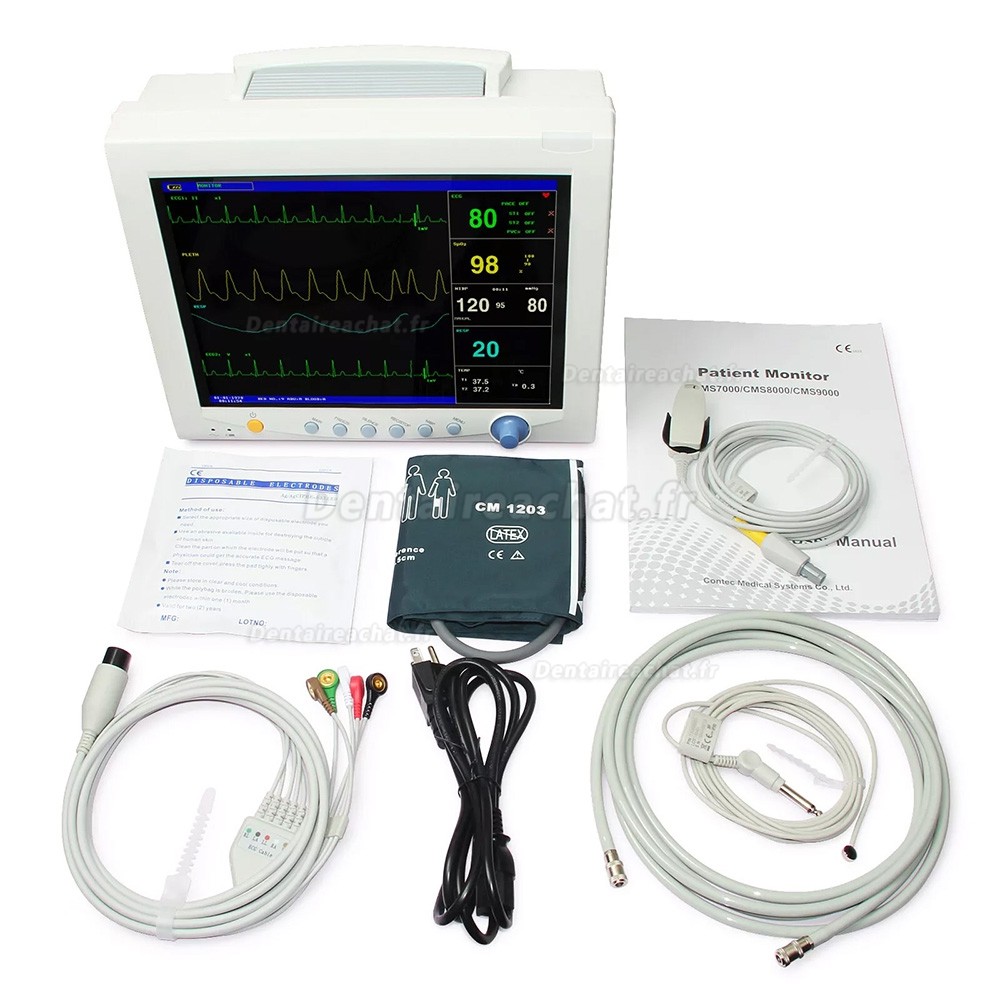 CONTEC® CMS7000 Moniteur multiparamétrique (Température, Respiration, Fréquence de pouls, NIBP, SpO2, ECG)